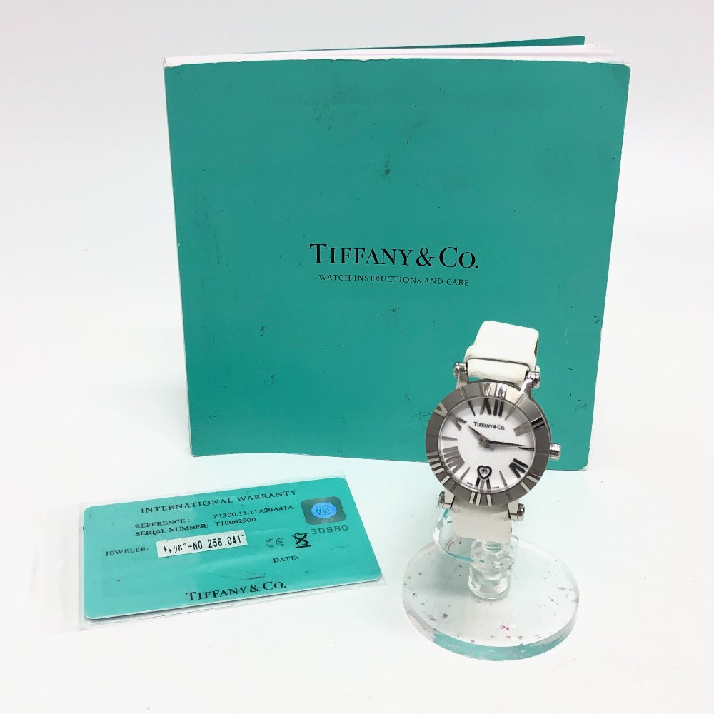 TIFFANY&Co. Z1300.11.11A20A41A White Ceramic Atlas Quartz Date Watch SS Ladies Silver