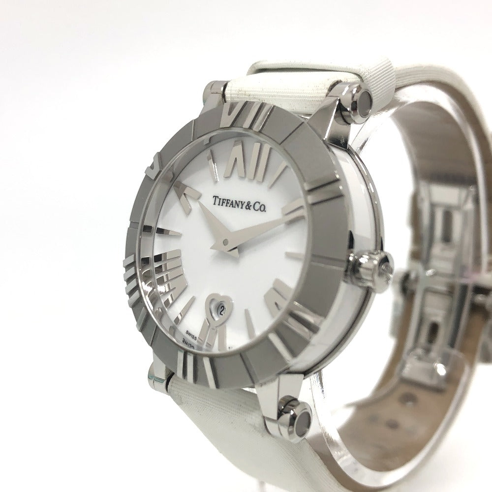 TIFFANY&Co. Z1300.11.11A20A41A White Ceramic Atlas Quartz Date Watch SS Ladies Silver