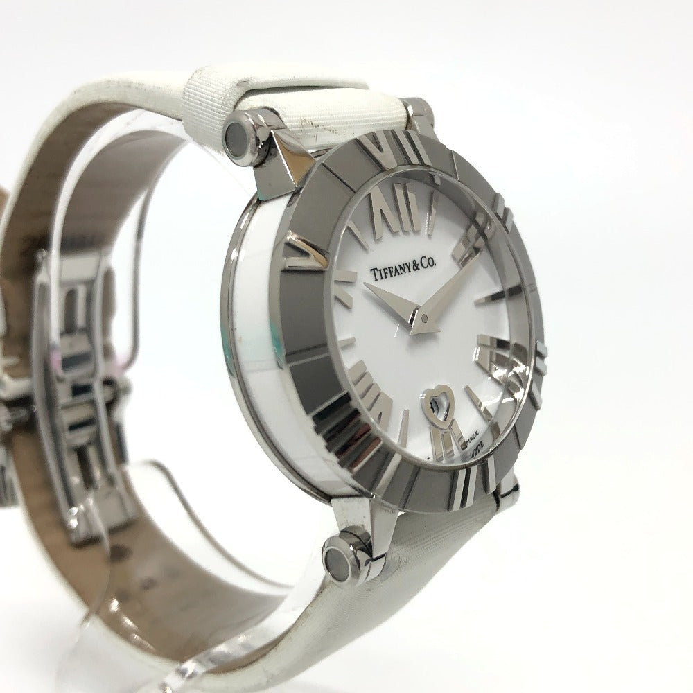 TIFFANY&Co. Z1300.11.11A20A41A White Ceramic Atlas Quartz Date Watch SS Ladies Silver