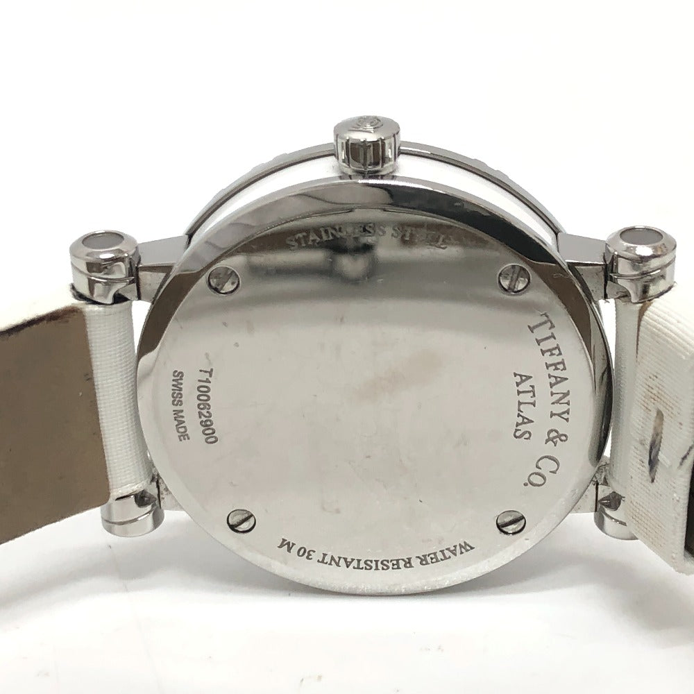 TIFFANY&Co. Z1300.11.11A20A41A White Ceramic Atlas Quartz Date Watch SS Ladies Silver