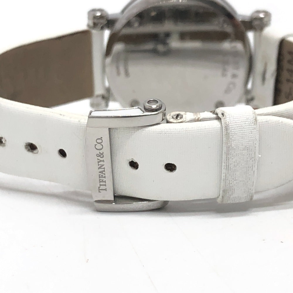 TIFFANY&Co. Z1300.11.11A20A41A White Ceramic Atlas Quartz Date Watch SS Ladies Silver