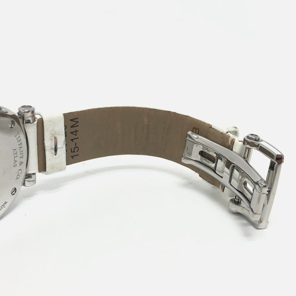 TIFFANY&Co. Z1300.11.11A20A41A White Ceramic Atlas Quartz Date Watch SS Ladies Silver