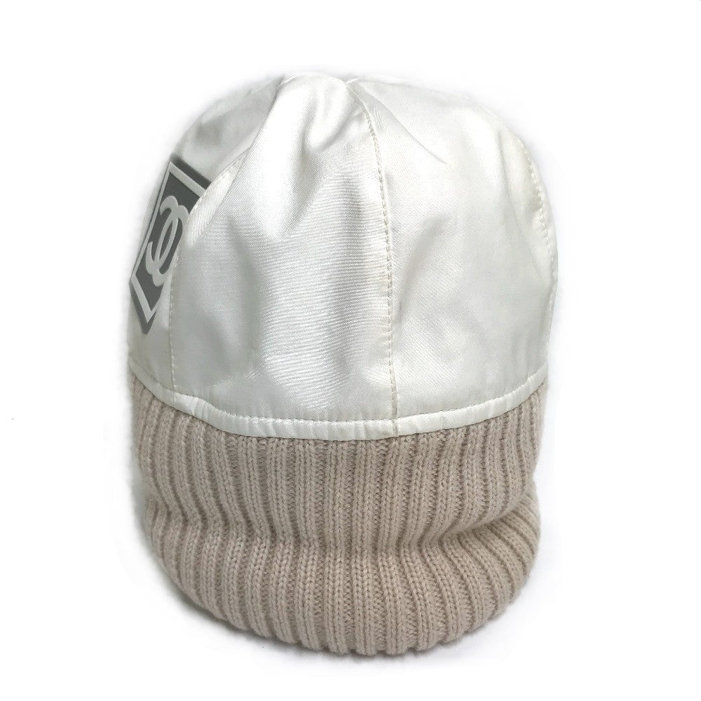 CHANEL CC Coco Mark Sport Line Logo Knit Cap, Polyester, Women's, Ivory/Beige