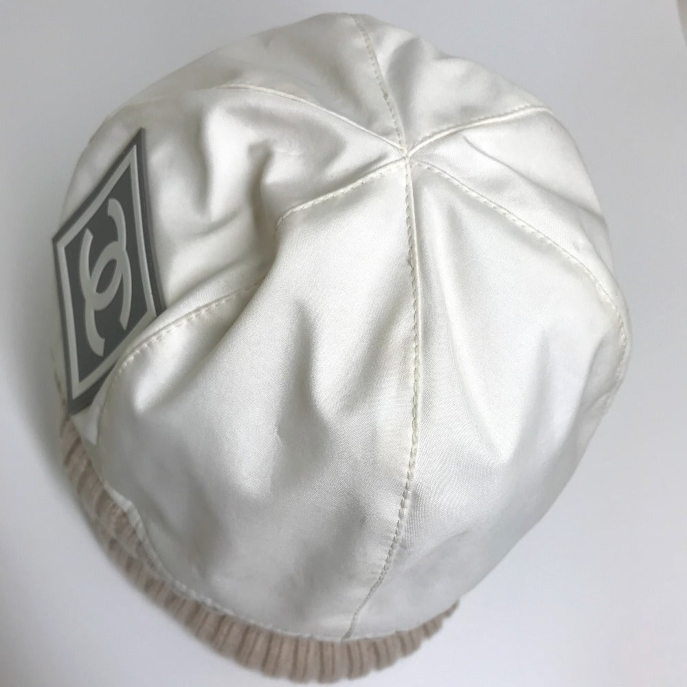 CHANEL CC Coco Mark Sport Line Logo Knit Cap, Polyester, Women's, Ivory/Beige