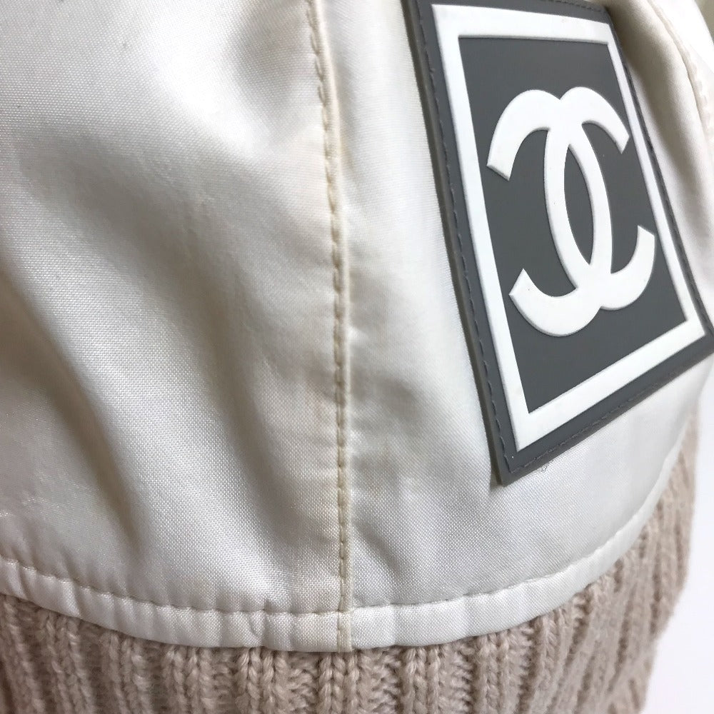 CHANEL CC Coco Mark Sport Line Logo Knit Cap, Polyester, Women's, Ivory/Beige