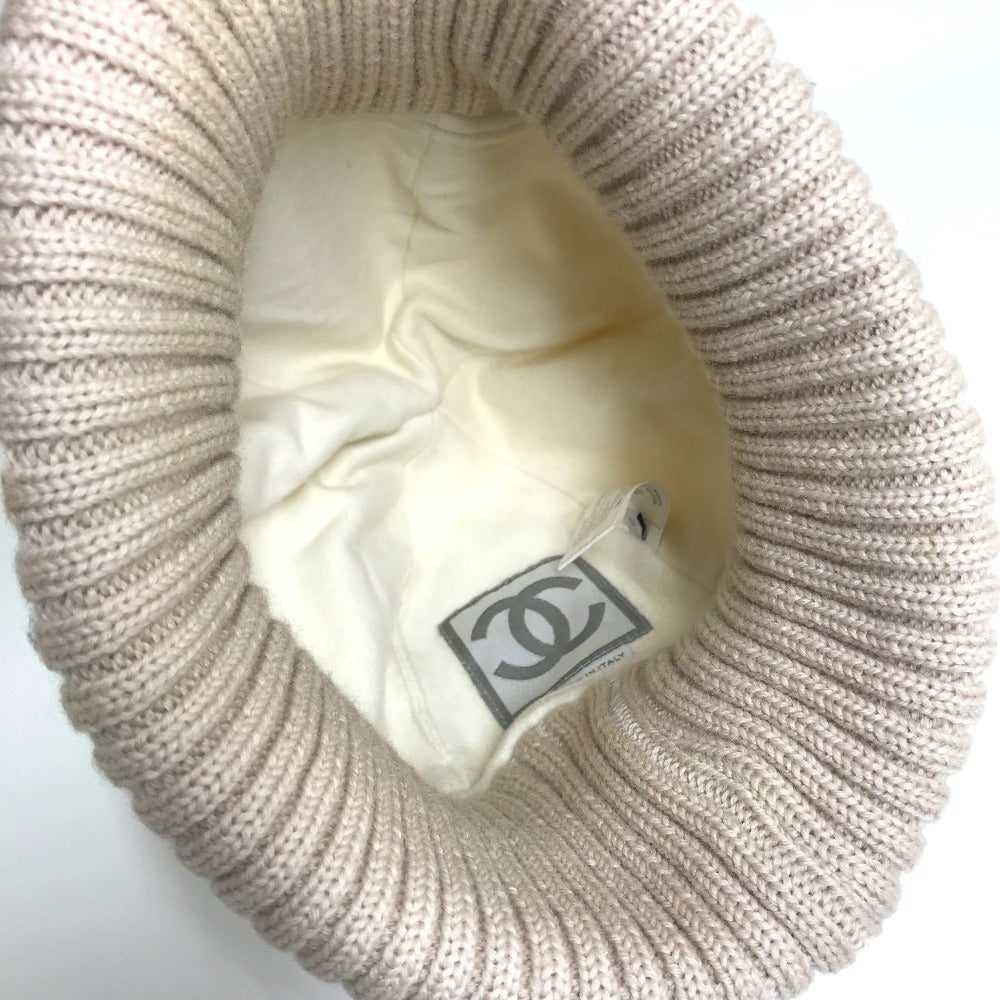 CHANEL CC Coco Mark Sport Line Logo Knit Cap, Polyester, Women's, Ivory/Beige