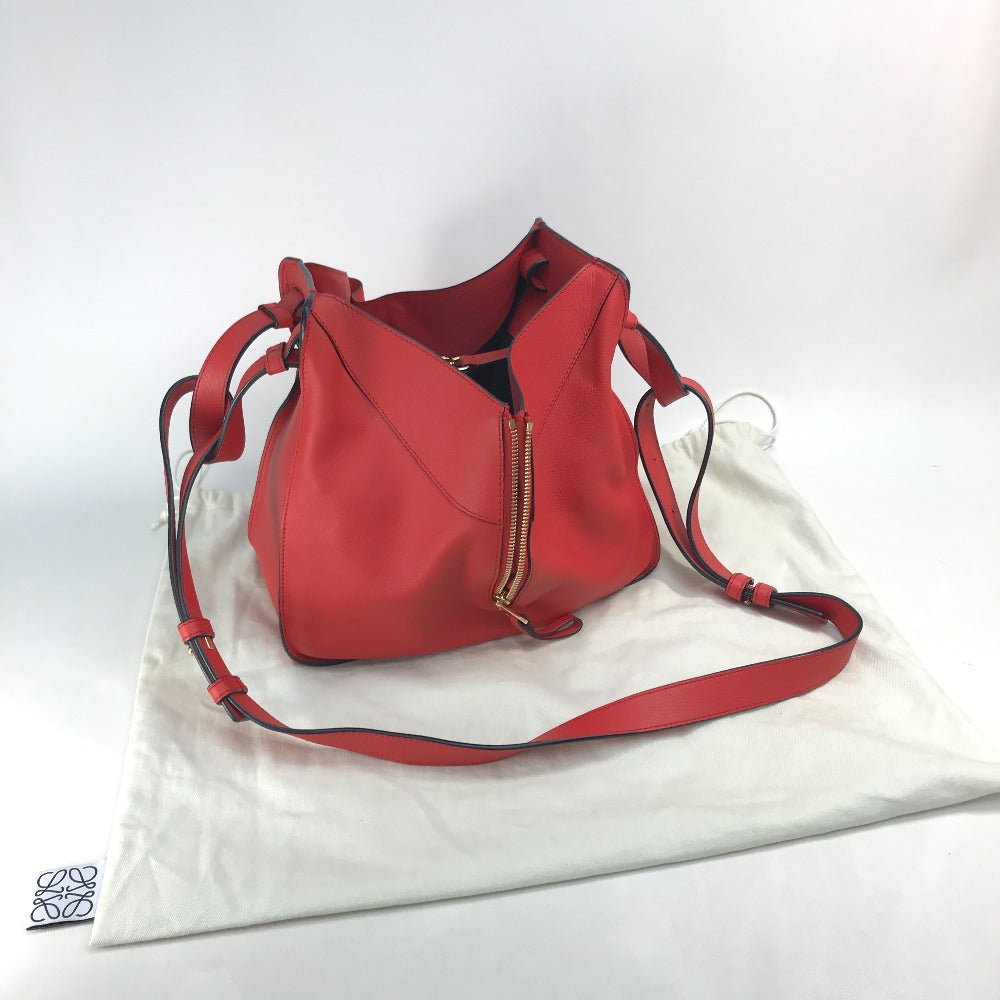 LOEWE 387.30.N60 Hammock Small Logo Bag, 2-Way Shoulder/Handbag, Leather, Women's, Red