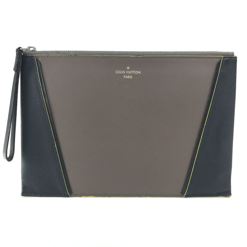 LOUIS VUITTON Women's Leather Clutch Bag with Wrist Strap, Gray/Navy