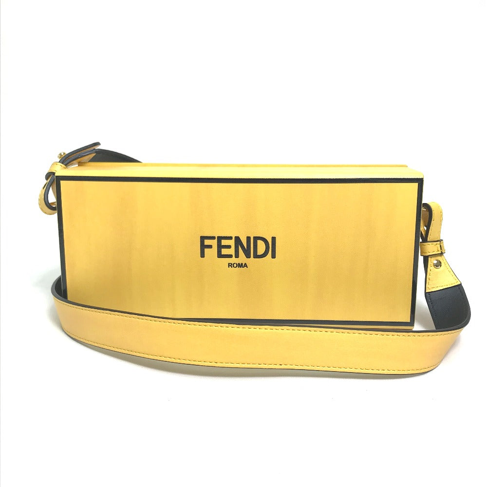 FENDI 7VA520 Logo Box-Shaped Horizontal Shoulder Bag, 2020AW, Leather, Men's, Yellow/Black