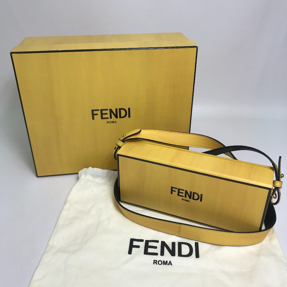 FENDI 7VA520 Logo Box-Shaped Horizontal Shoulder Bag, 2020AW, Leather, Men's, Yellow/Black