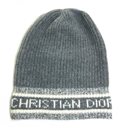 Christian Dior Logo D-White Beanie Knit Cap in Wool/Cashmere, Gray, for Women