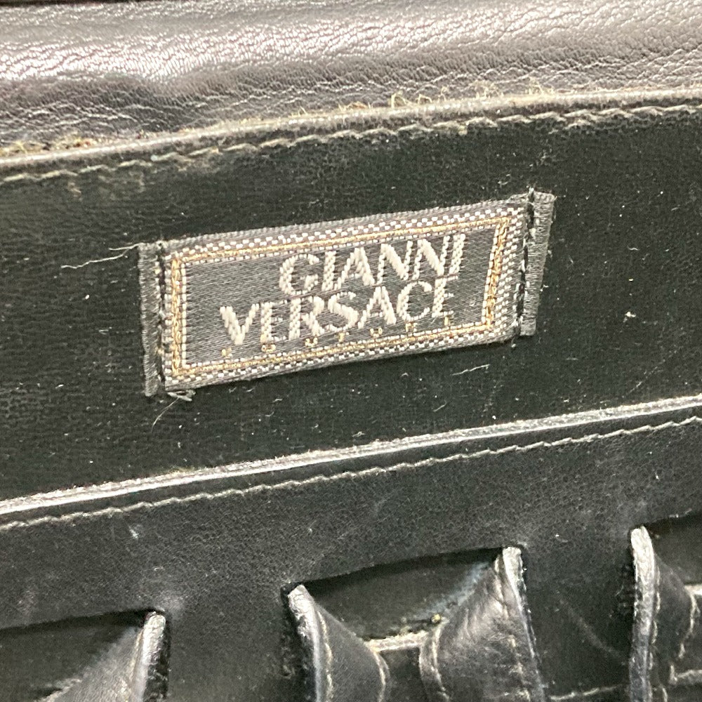 Gianni Versace Medusa Gingham Check Vintage Bag Shoulder Bag Vanity Bag Leather/Canvas Women's Black x White
