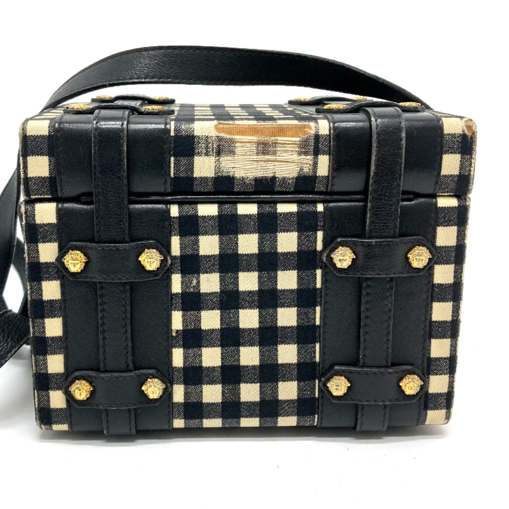 Gianni Versace Medusa Gingham Check Vintage Bag Shoulder Bag Vanity Bag Leather/Canvas Women's Black x White