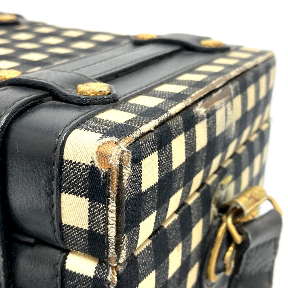 Gianni Versace Medusa Gingham Check Vintage Bag Shoulder Bag Vanity Bag Leather/Canvas Women's Black x White