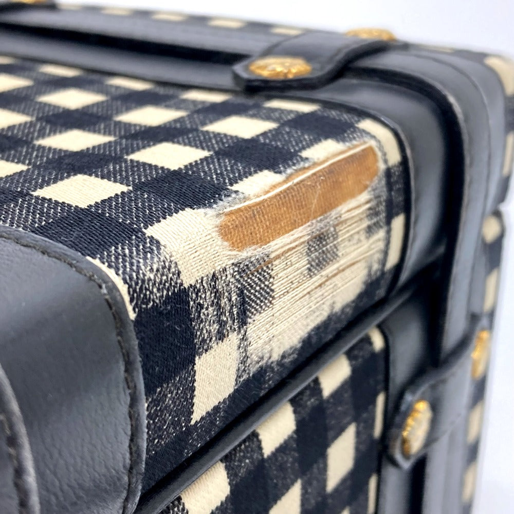 Gianni Versace Medusa Gingham Check Vintage Bag Shoulder Bag Vanity Bag Leather/Canvas Women's Black x White