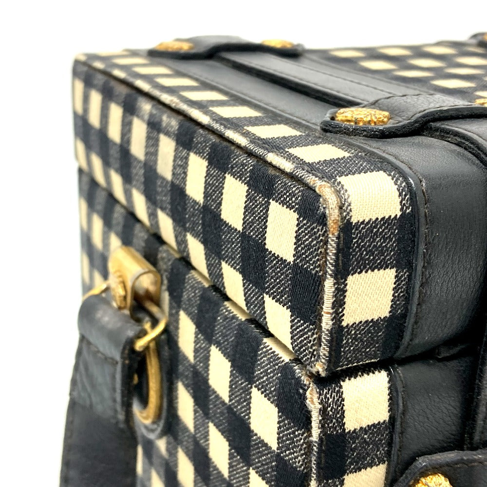 Gianni Versace Medusa Gingham Check Vintage Bag Shoulder Bag Vanity Bag Leather/Canvas Women's Black x White
