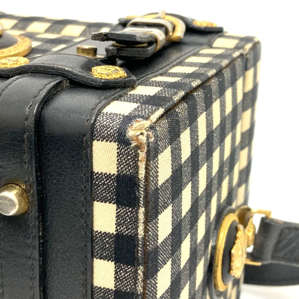 Gianni Versace Medusa Gingham Check Vintage Bag Shoulder Bag Vanity Bag Leather/Canvas Women's Black x White