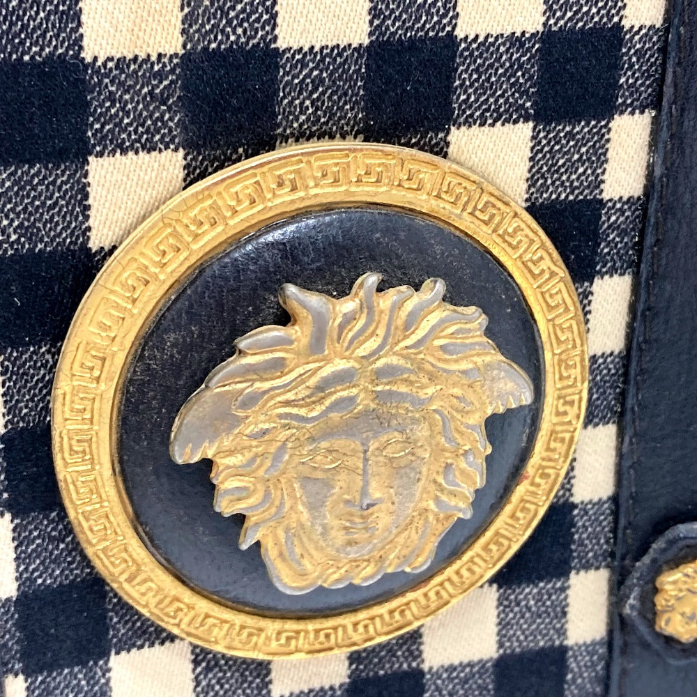 Gianni Versace Medusa Gingham Check Vintage Bag Shoulder Bag Vanity Bag Leather/Canvas Women's Black x White