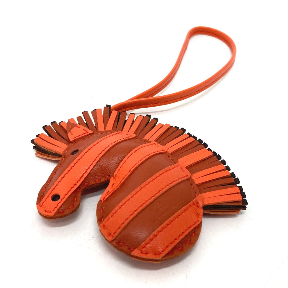 HERMES Zebra GG Savannah Strap Bag Charm by Anjo Milo Women's Cornelian/Orange Poppy/Rouge Serie Orange