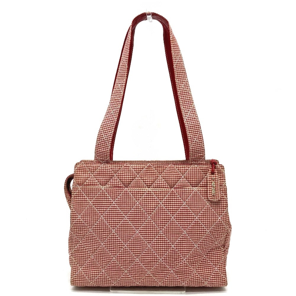 CHANEL CCココマーク マトラッセ ギンガムチェック カバン 肩掛け トートバッグ ショルダーバッグ キャンバス レディース レッド×ホワイト