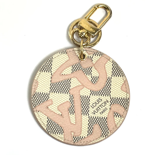 LOUIS VUITTON M61943 Damier Azur Porte-Cleta Isienne Tahiti Charm Keychain Damier Azur Canvas Women's White/Pink