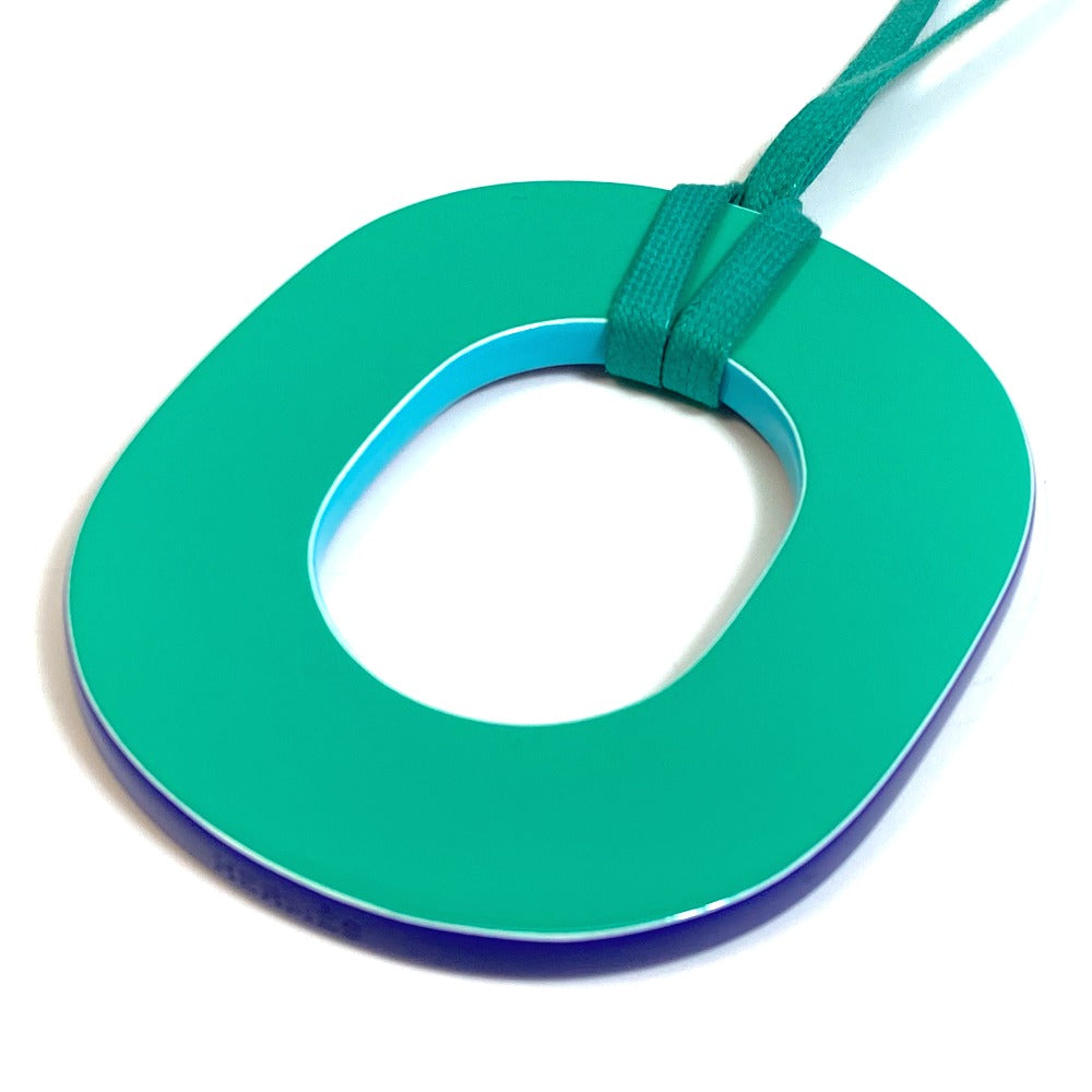 HERMES Issum Pigment GM Wood Pendant Necklace, Lacquer, Women's, Curacao/Palm/Blue, Green and Purple