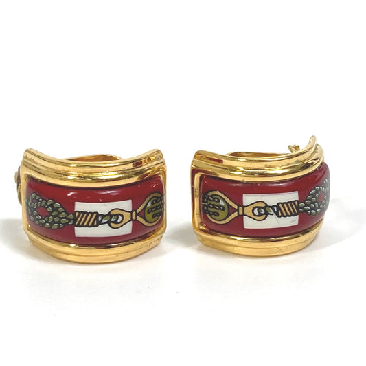 HERMES Cloisonné Enamel/Accessories Vintage/Earrings GP Women's Red x Gold