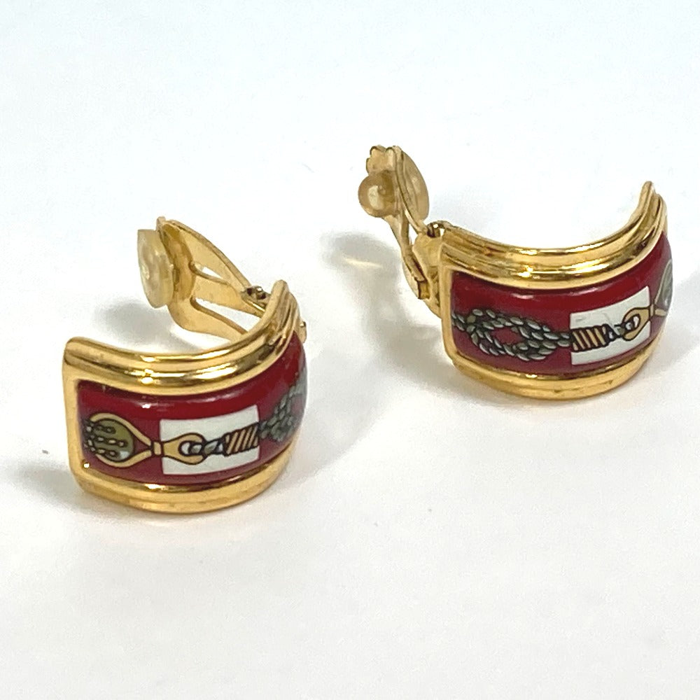 HERMES Cloisonné Enamel/Accessories Vintage/Earrings GP Women's Red x Gold