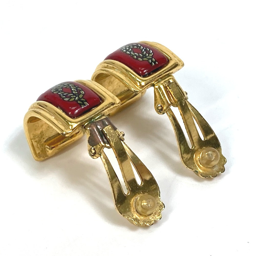 HERMES Cloisonné Enamel/Accessories Vintage/Earrings GP Women's Red x Gold