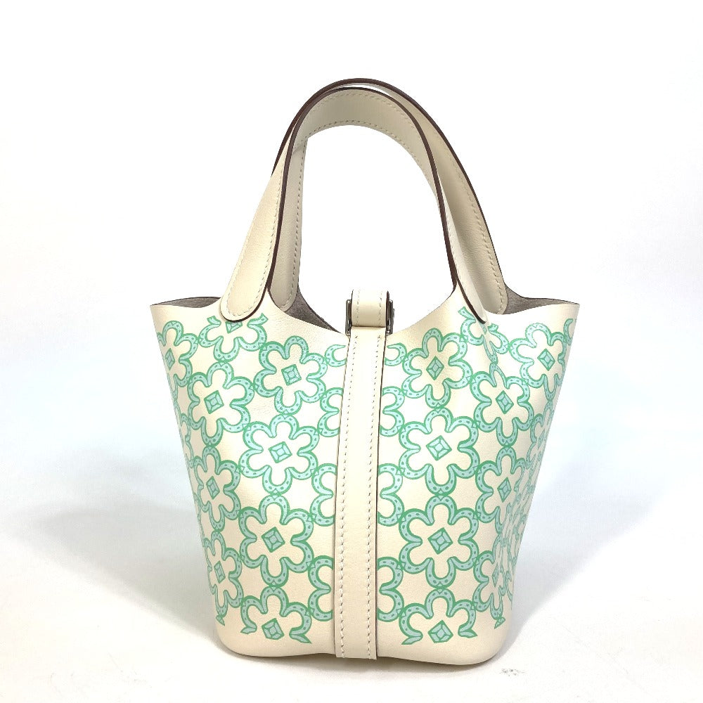 HERMES Picotin Lock Micro 14 Lucky Daisy Handbag Swift Women's Nata Green