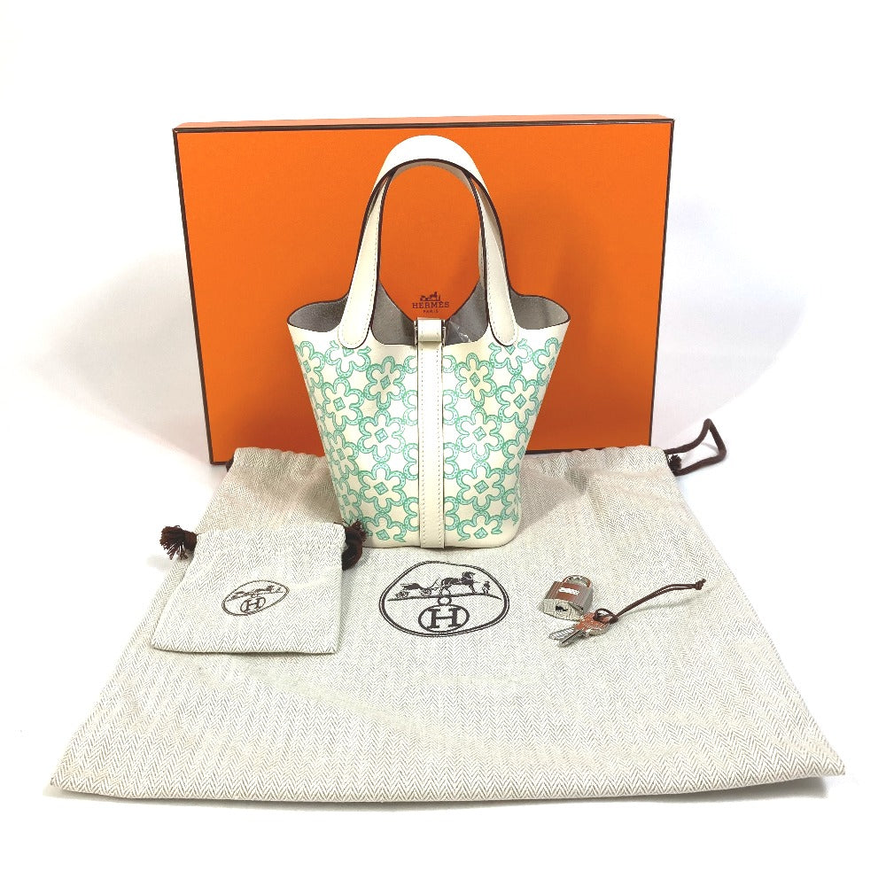 HERMES Picotin Lock Micro 14 Lucky Daisy Handbag Swift Women's Nata Green