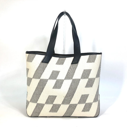 HERMES Cabas Bias H 40 Ambié GM Canvas Handbag Tote Bag, Women's, Black/White/Gray