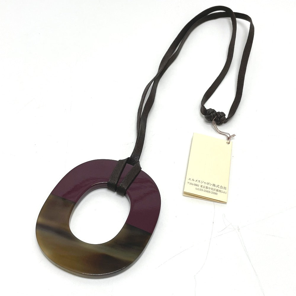 HERMES Buffalo Horn Necklace for Women, Brown and Purple