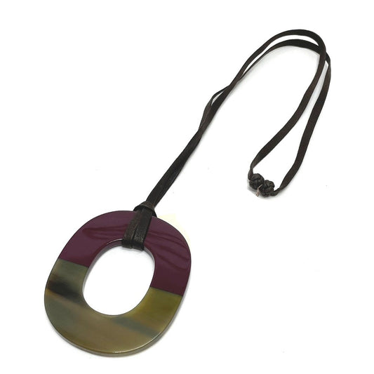 HERMES Buffalo Horn Necklace for Women, Brown and Purple