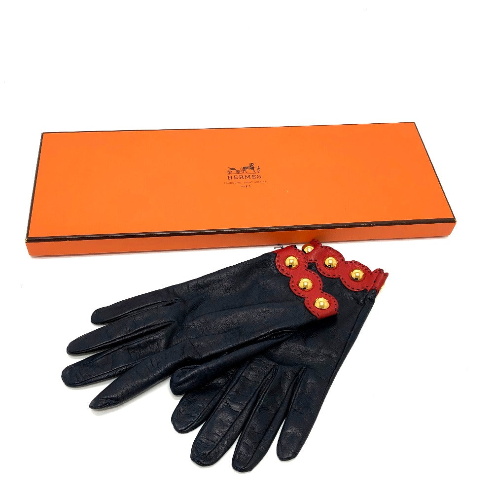 HERMES ファッション小物 アパレル 手袋 グローブ レザー レディース ネイビー/レッド