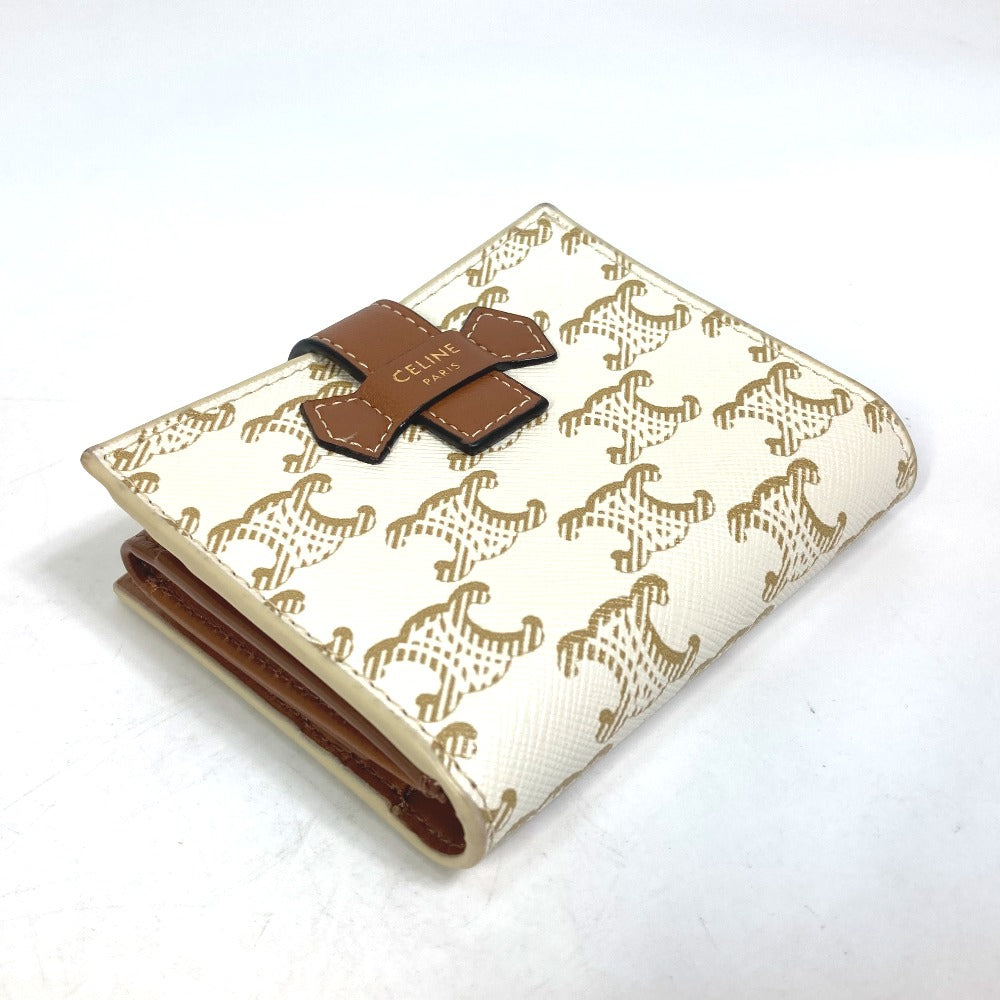 CELINE マカダム トリオンフ ウォレット 2つ折り財布 PVC/レザー レディース ホワイト/ブラウン