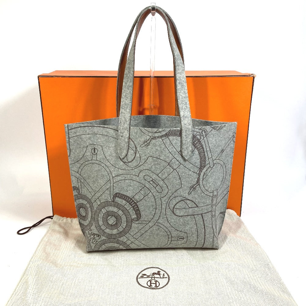 HERMES Karimi MM Felt Tote Bag, Gray, Women's