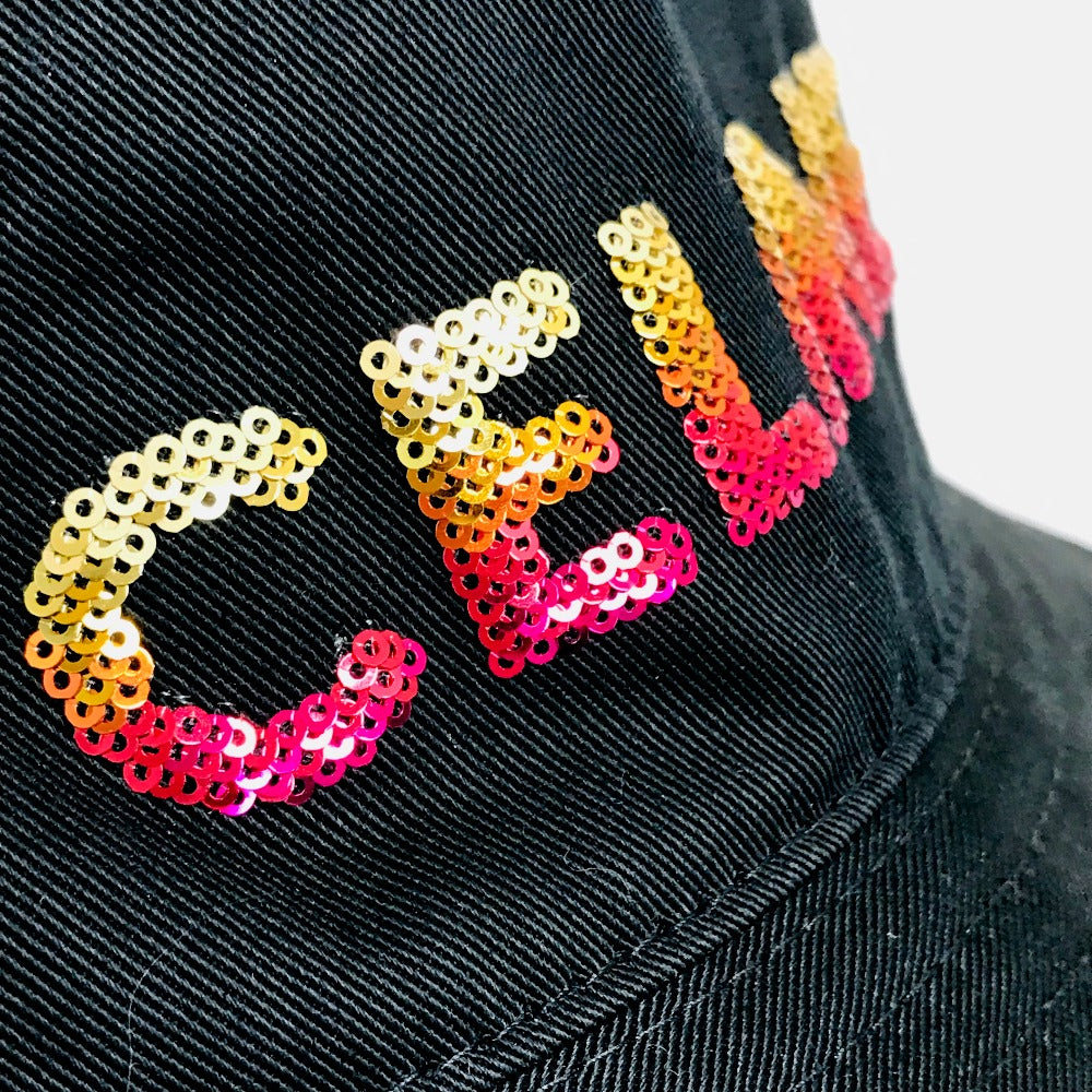 CELINE 2AUO1968P エンブロイダリー グラデーションシークイン バケット バケットハット 帽子 ハット コットン レディース ブラック