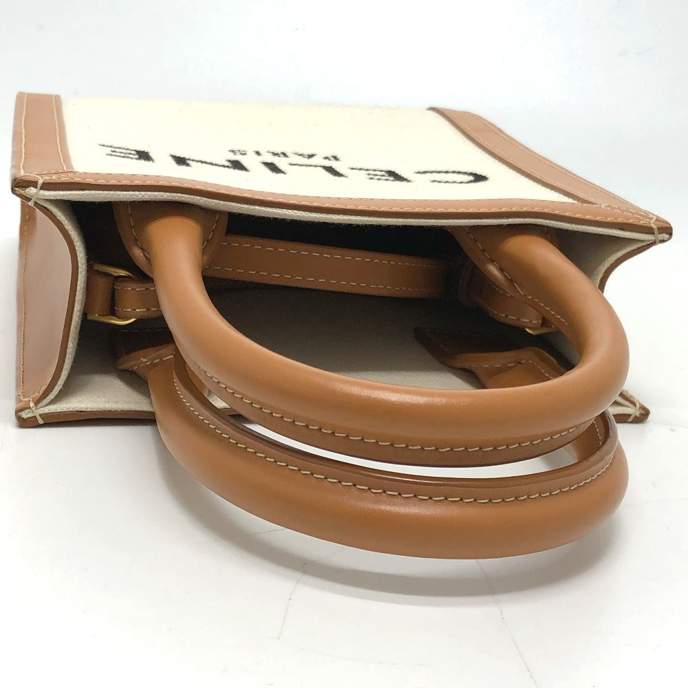 CELINE Logo Vertical Cabas Mini 2-Way Shoulder Bag in Canvas/Leather, Beige