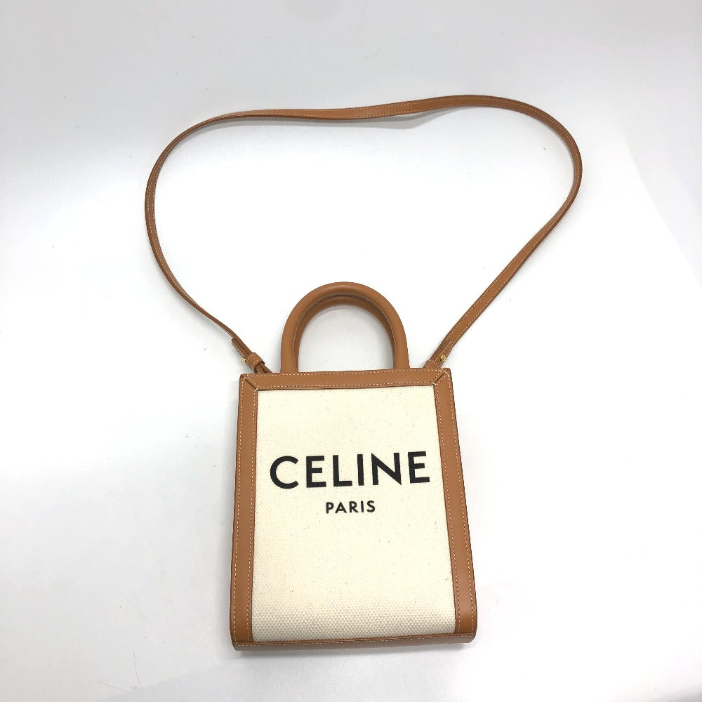 CELINE Logo Vertical Cabas Mini 2-Way Shoulder Bag in Canvas/Leather, Beige