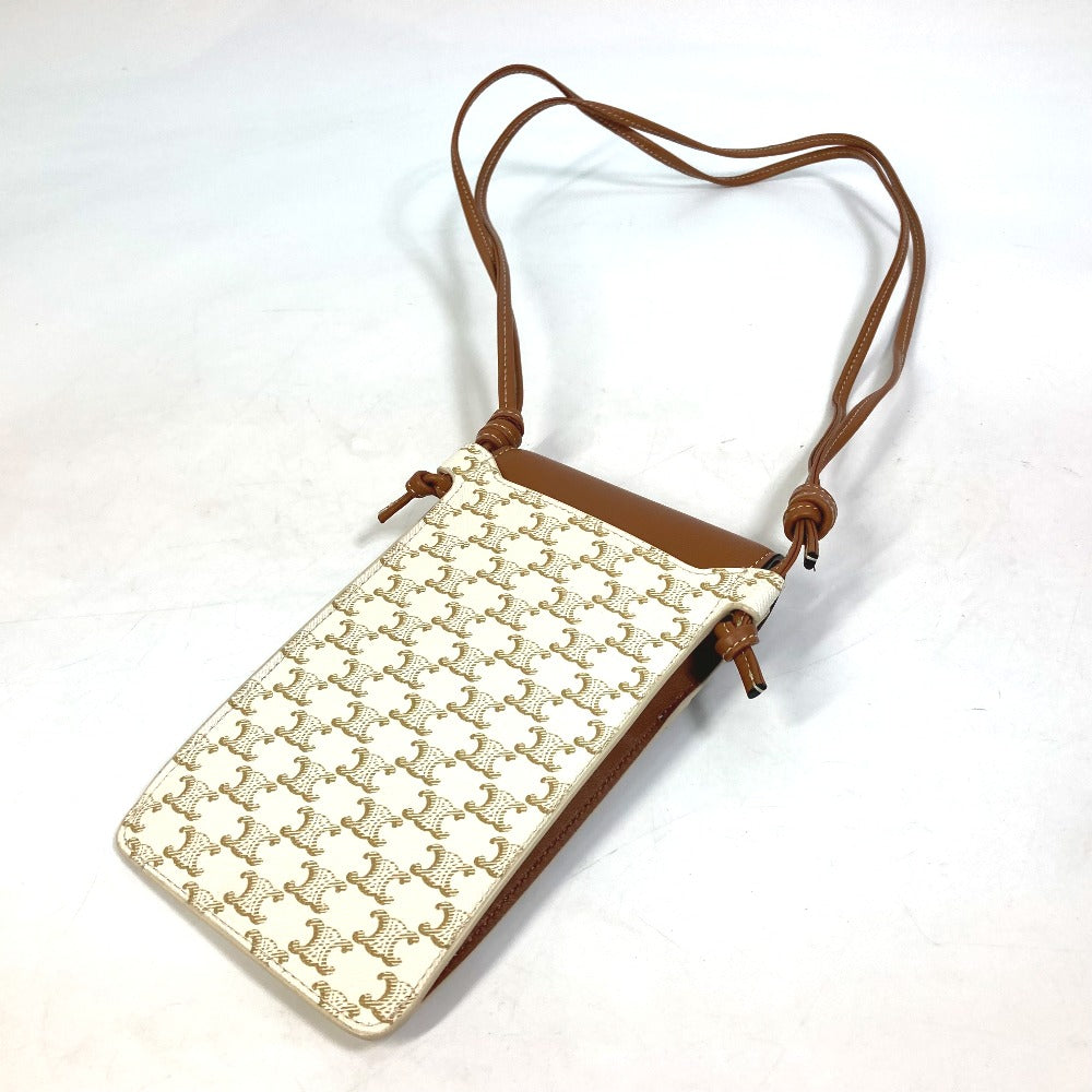 CELINE 10G332CQD トリオンフ フォンケース バイルポーチ カバン ショルダーバッグ ポシェット 肩掛け スマートフォンケース PVC/ナイロン レディース ベージュ