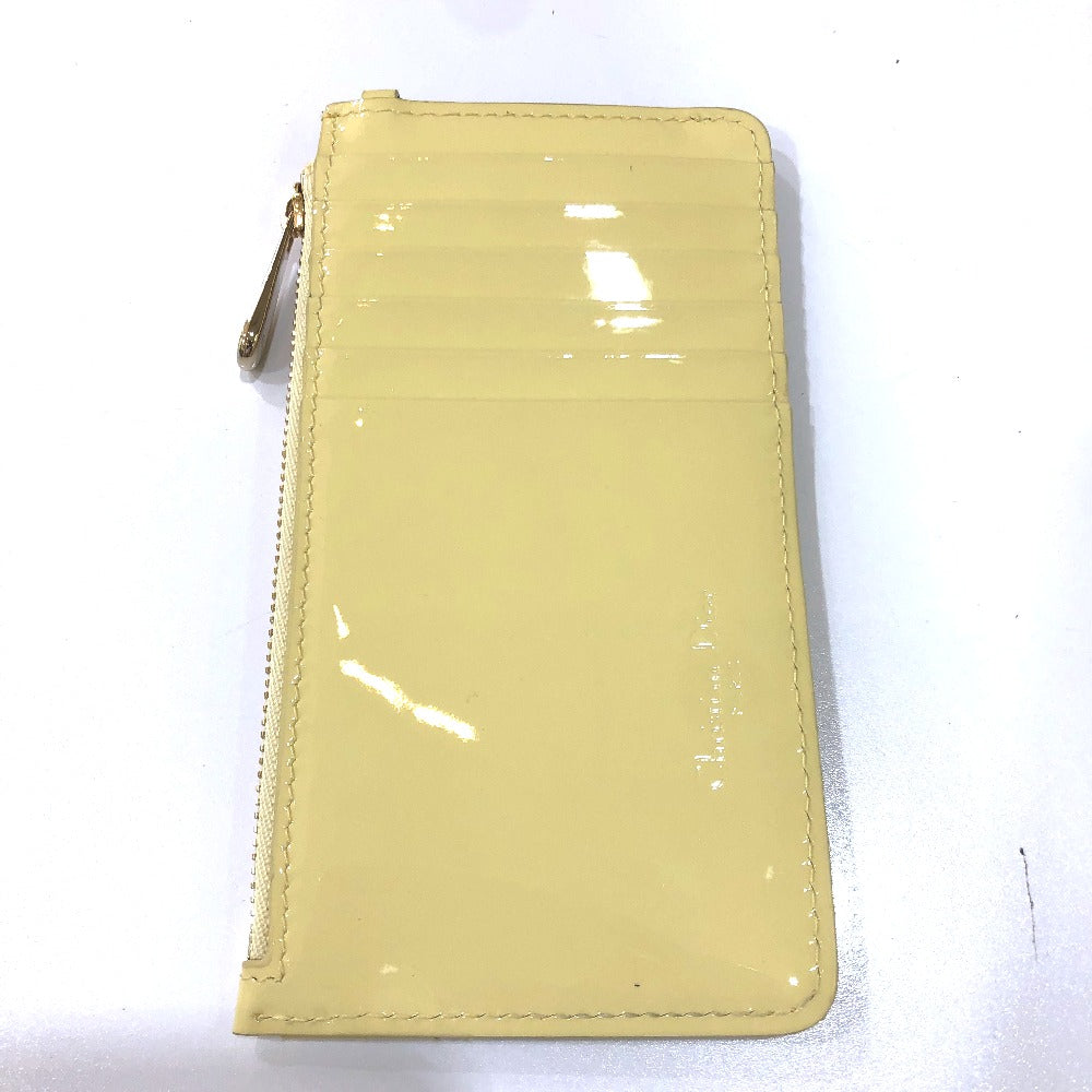 Dior Cannage Card Case, Business Card Holder, Patent Leather Coin Case, Enamel, Women's, Beige