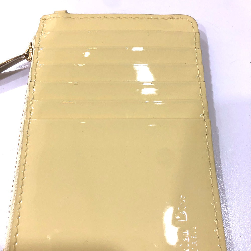 Dior Cannage Card Case, Business Card Holder, Patent Leather Coin Case, Enamel, Women's, Beige