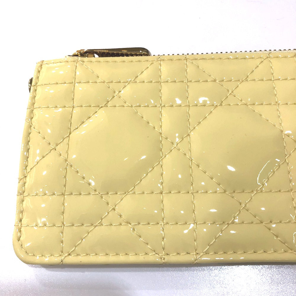 Dior Cannage Card Case, Business Card Holder, Patent Leather Coin Case, Enamel, Women's, Beige