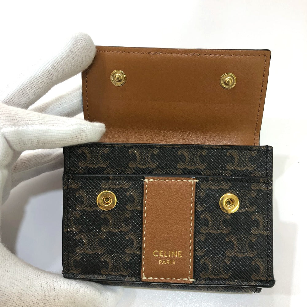 CELINE トリオンフ スモール トリフォールド コンパクトウォレット 3つ折り財布 PVC/レザー レディース ブラウン