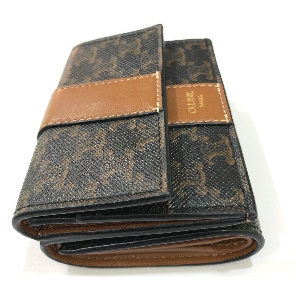 CELINE トリオンフ スモール トリフォールド コンパクトウォレット 3つ折り財布 PVC/レザー レディース ブラウン