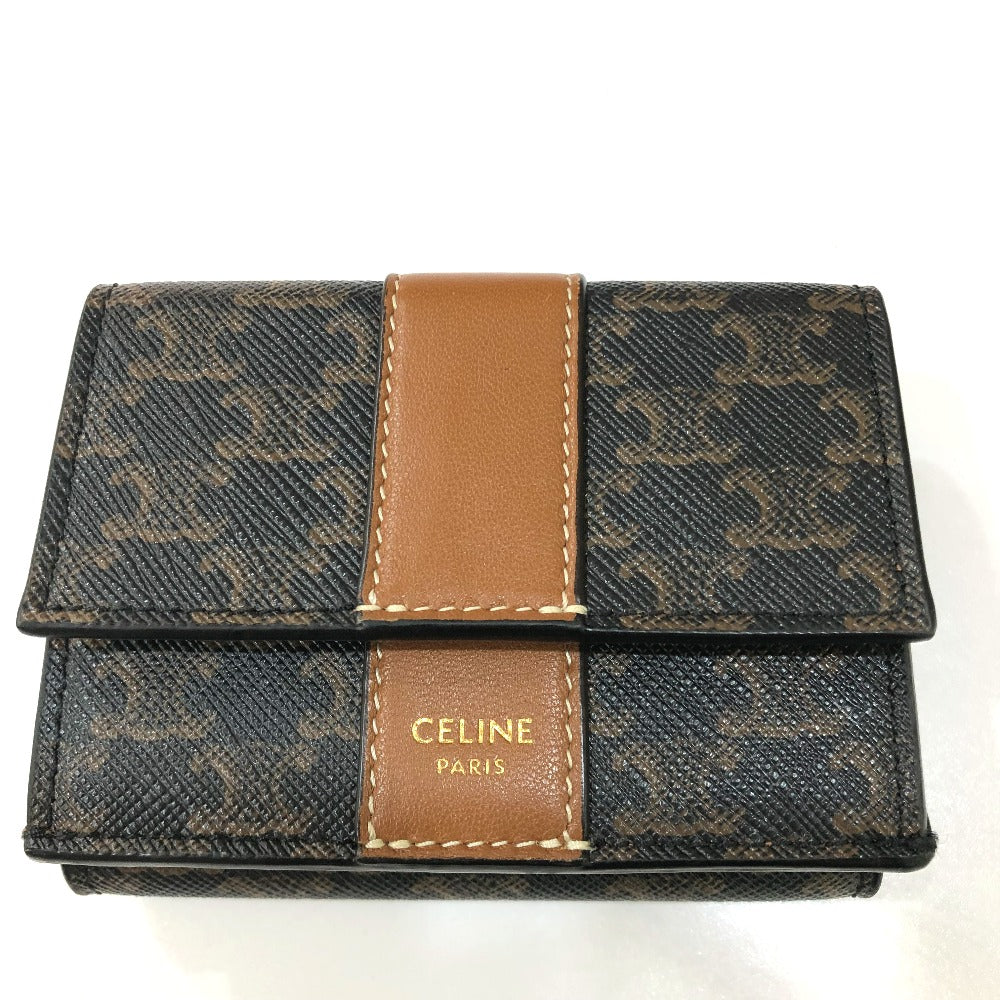 CELINE トリオンフ スモール トリフォールド コンパクトウォレット 3つ折り財布 PVC/レザー レディース ブラウン