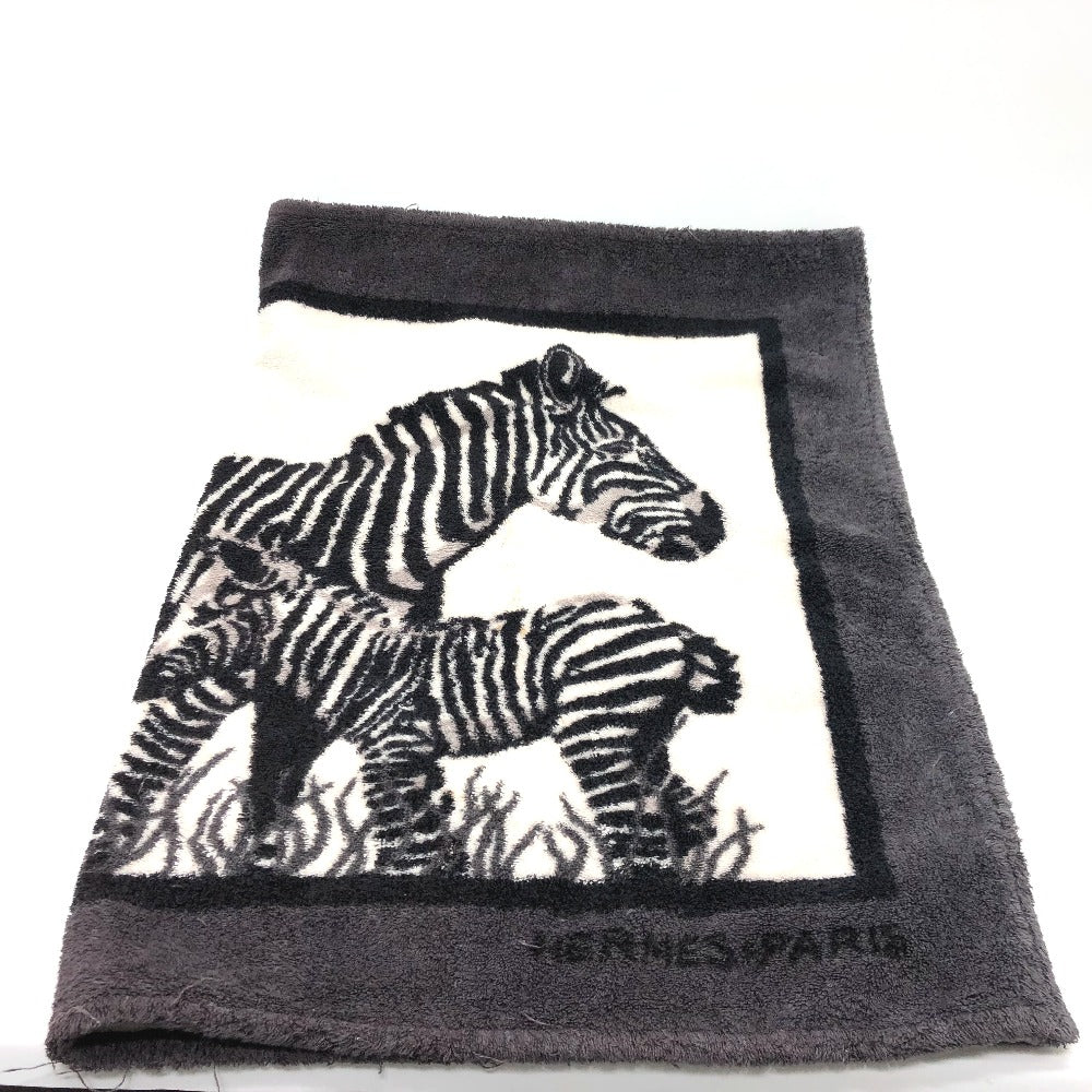 HERMES Zebra Print Towel Blanket, Cotton, Unisex, Black