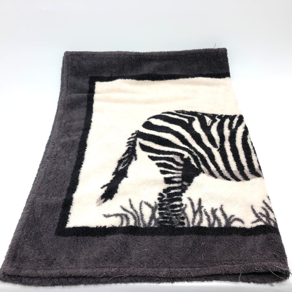 HERMES Zebra Print Towel Blanket, Cotton, Unisex, Black