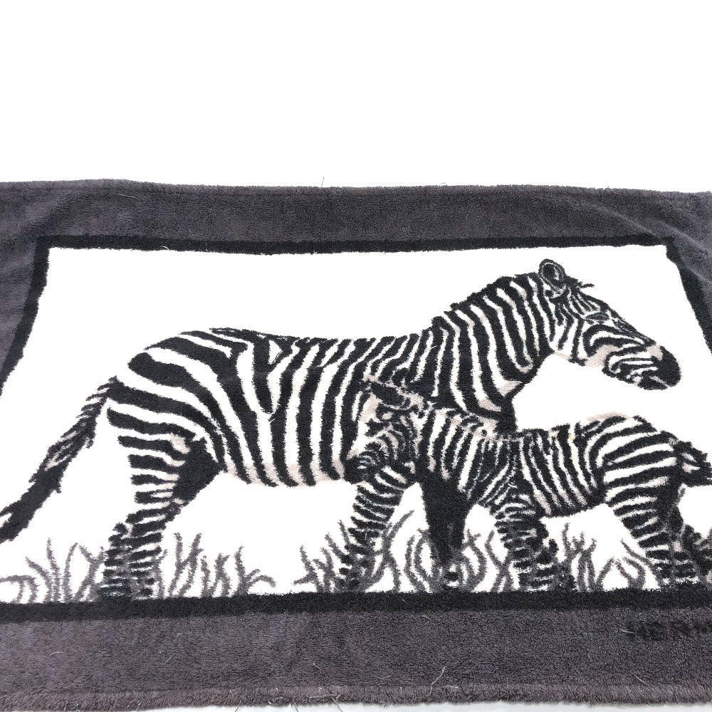 HERMES Zebra Print Towel Blanket, Cotton, Unisex, Black